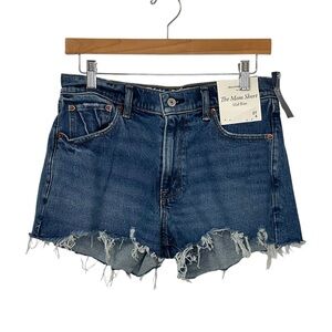 Abercrombie & fitch Womens The Mom Mid Rise Denim Shorts Sz 27 Blue Raw Hem NEW